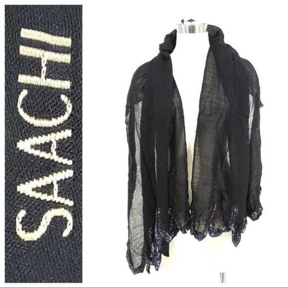 Vintage SAACHI 100% Wool Embellished Scarf One Size Excellent VERY gently used c - Picture 1 of 6